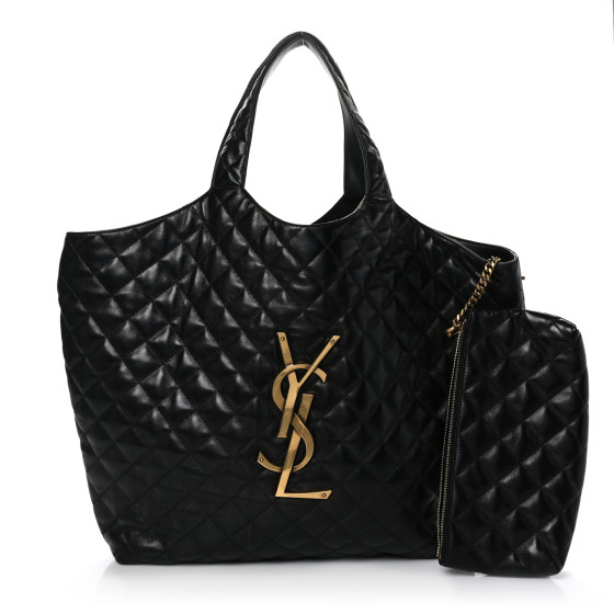 SAINT LAURENT Lambskin Quilted Maxi Icare Shopping Tote Black