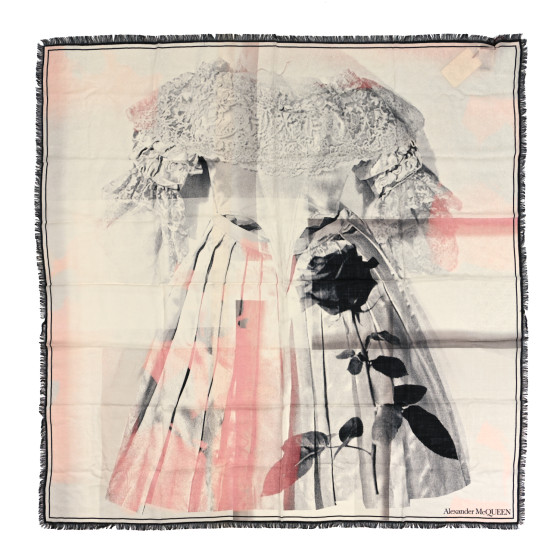 ALEXANDER MCQUEEN Silk Floral Print Dress Shawl Pearl Pink