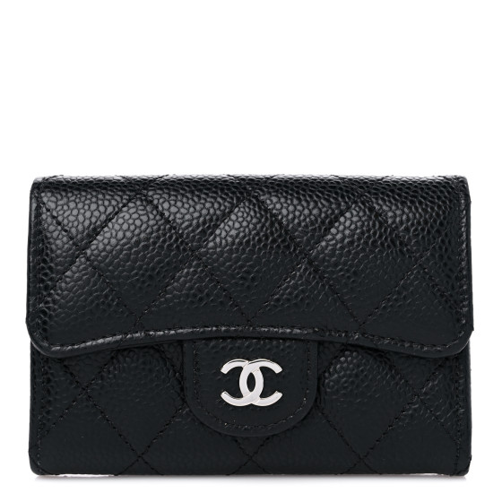CHANEL Caviar Quilted Flap Card Holder Wallet Black