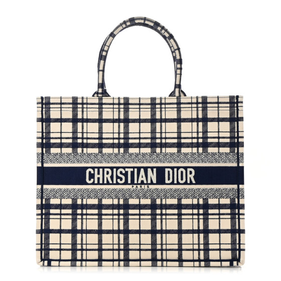 CHRISTIAN DIOR Canvas Embroidered Large Check'n'Dior Book Tote Blue