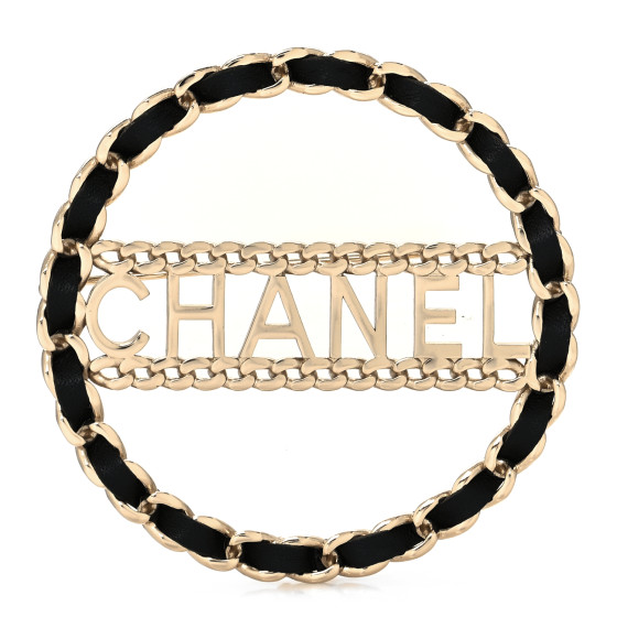 CHANEL Lambskin Chain Logo Brooch Black Gold
