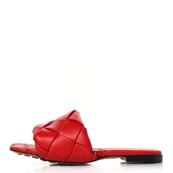 BOTTEGA VENETA Nappa Maxi Intrecciato Lido Flat Sandals 37.5 Bright Red