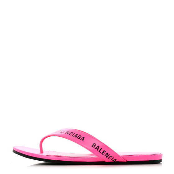 BALENCIAGA Calfskin Logo Thong Sandals 35 Neon Pink