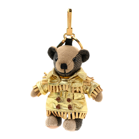 BURBERRY Thomas Metallic Trench Teddy Bear Keychain Charm Tan