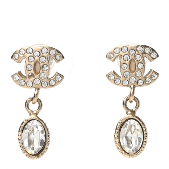 CHANEL Crystal CC Drop Earrings Gold