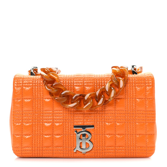 BURBERRY Patent Quilted Resin Chain Small Lola Bag Deep Orange