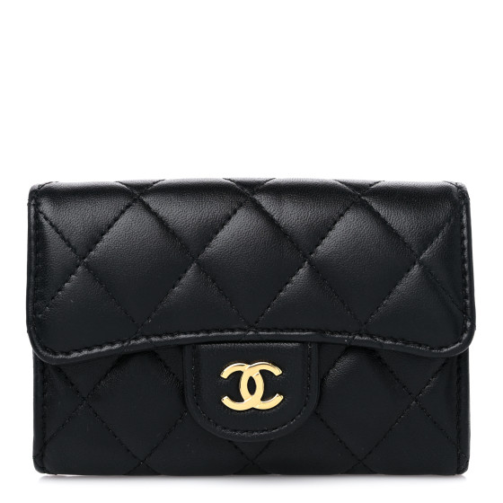 CHANEL Lambskin Quilted Flap Card Holder Wallet Black