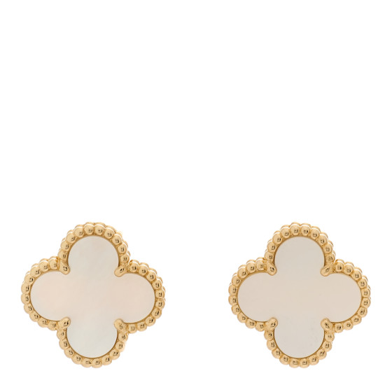 VAN CLEEF & ARPELS 18K Yellow Gold Mother of Pearl Vintage Alhambra Earrings