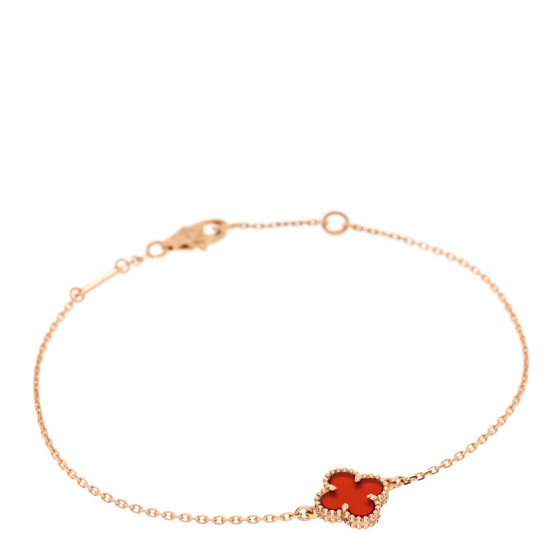 VAN CLEEF & ARPELS 18K Rose Gold Carnelian Sweet Alhambra Bracelet