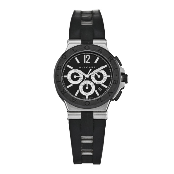BULGARI Stainless Steel Rubber 42mm Diagono Chronograph Automatic Watch Black