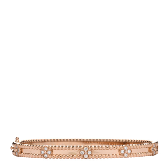 VAN CLEEF & ARPELS 18K Rose Gold Diamond Perlee Sweet Clovers Bracelet L