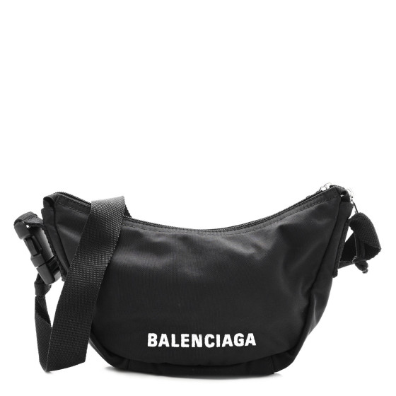 BALENCIAGA Nylon Wheel Logo Sling Bag Black