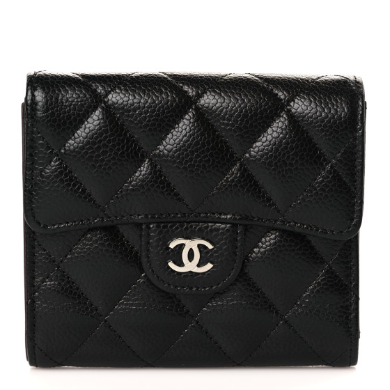 CHANEL Caviar Quilted Compact Flap Wallet Black