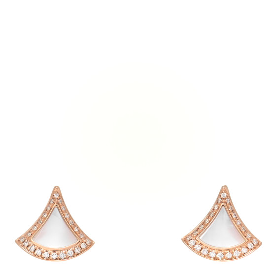 BULGARI 18K Rose Gold Diamond Mother of Pearl Divas' Dream Pave Stud Earrings