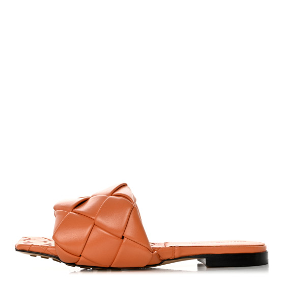 BOTTEGA VENETA Nappa Maxi Intrecciato Lido Flat Sandals 36.5 Papaya