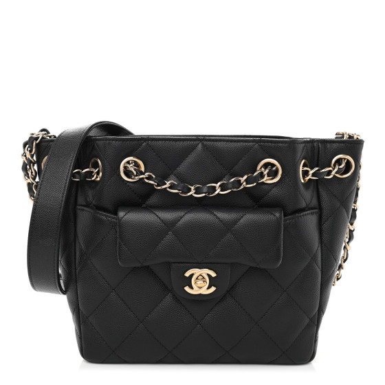 CHANEL Caviar Quilted Flap Bucket Bag Black