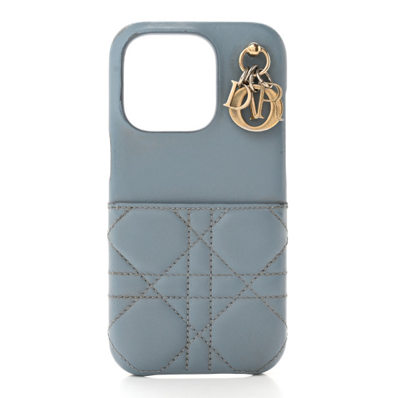 CHRISTIAN DIOR Lambskin Cannage Lady Dior Tech iPhone 14 Pro Case Cloud Blue