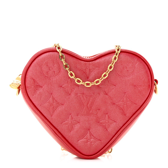 LOUIS VUITTON Lambskin Embossed Monogram Fall In Love Sac Coeur Heart Chain Bag Lipstick Red
