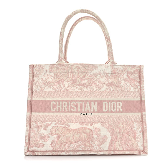 CHRISTIAN DIOR Canvas Toile De Jouy Embroidered Medium Book Tote Pink