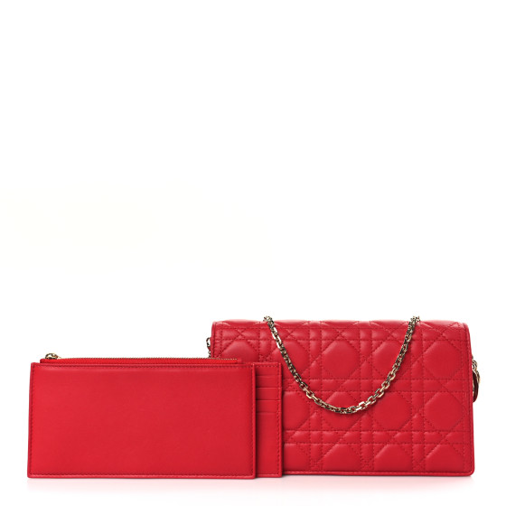 CHRISTIAN DIOR Lambskin Cannage Lady Dior Pouch Red