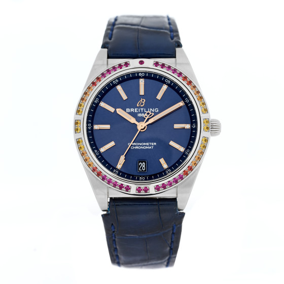 BREITLING Stainless Steel Alligator Gemstone 36mm Chronomat South Sea Automatic Watch Blue A10380611C1P1