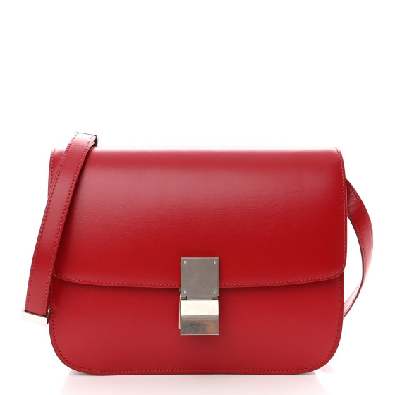 CELINE Box Calfskin Medium Classic Box Flap Bag Red