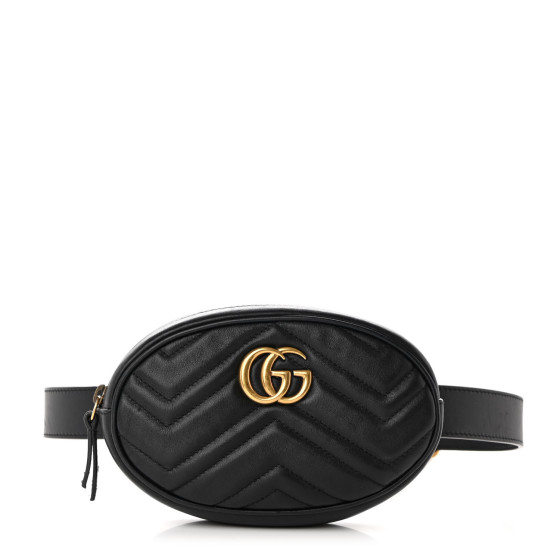 GUCCI Calfskin Matelasse GG Marmont Belt Bag 85 34 Black