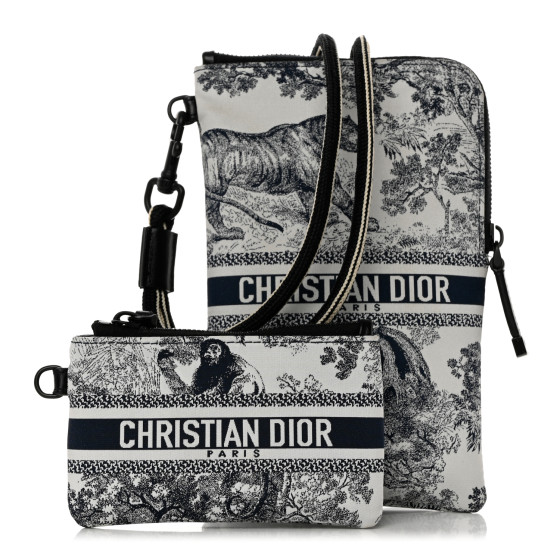 CHRISTIAN DIOR Technical Fabric Embroidered Toile De Jouy DiorTravel Multifunction Pouch Blue
