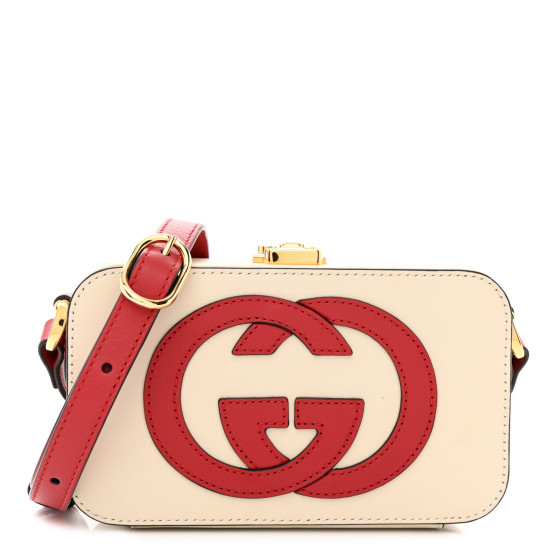 GUCCI Vitello Eclipse Mini Interlocking G Shoulder Bag Mystic White Hibiscus Red