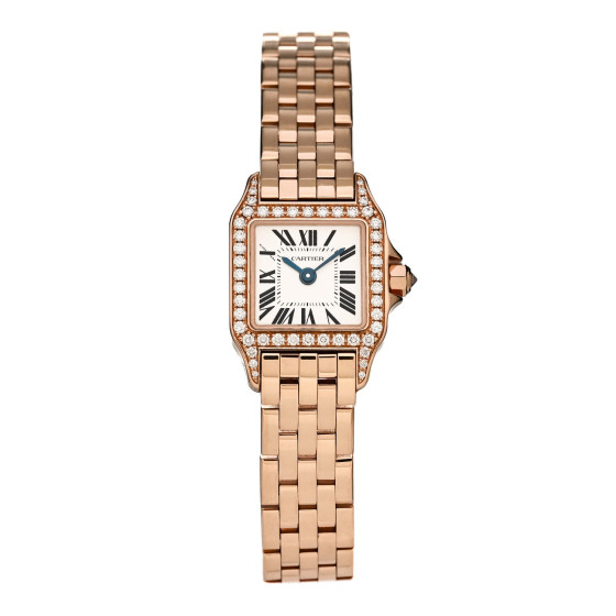 CARTIER 18K Pink Gold Diamond Bezel 17mm Santos Demoiselle Quartz Watch