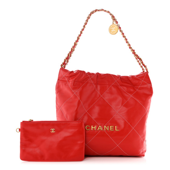 CHANEL Shiny Calfskin Quilted Small Chanel 22 Red