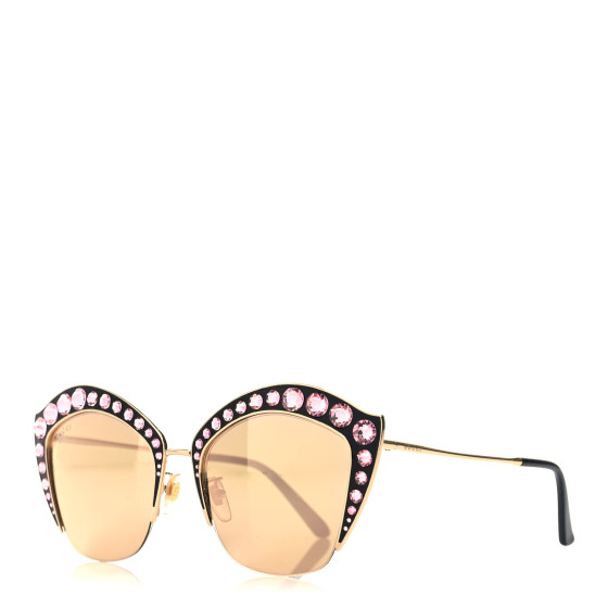 GUCCI Metal Crystal Cat Eye Sunglasses GG00114S Gold Pink