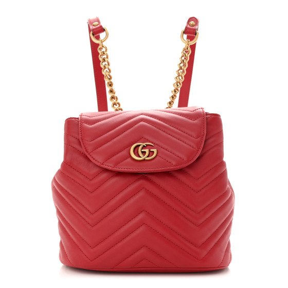 GUCCI Calfskin Matelasse GG Marmont Flap Backpack Hibiscus Red