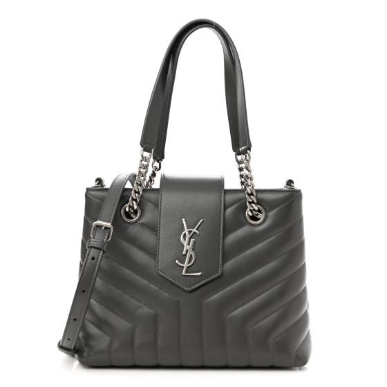 SAINT LAURENT Calfskin Y Quilted Monogram Small Loulou Shopper Grey