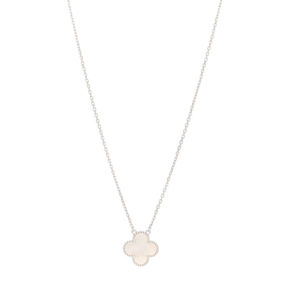 VAN CLEEF & ARPELS 18K White Gold Mother Of Pearl Vintage Alhambra Pendant Necklace