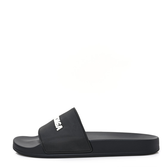 BALENCIAGA Rubber Mens Logo Pool Slide Sandals 42 Black