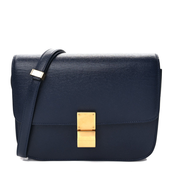 CELINE Liege Calfskin Medium Classic Box Flap Bag Dark Blue