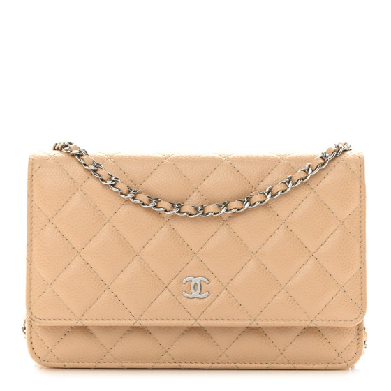 CHANEL Caviar Quilted Wallet on Chain WOC Beige