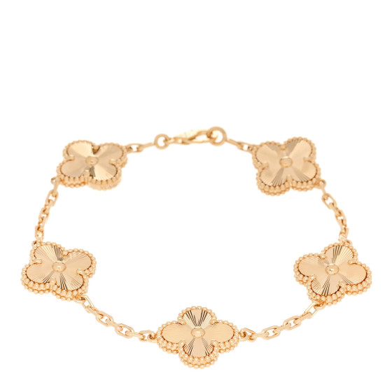 VAN CLEEF & ARPELS 18K Yellow Gold 5 Motifs Guilloche Vintage Alhambra Bracelet