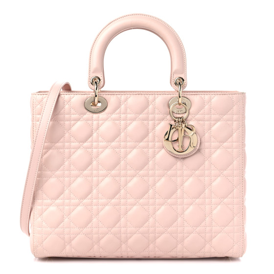 CHRISTIAN DIOR Lambskin Cannage Large Lady Dior Light Pink