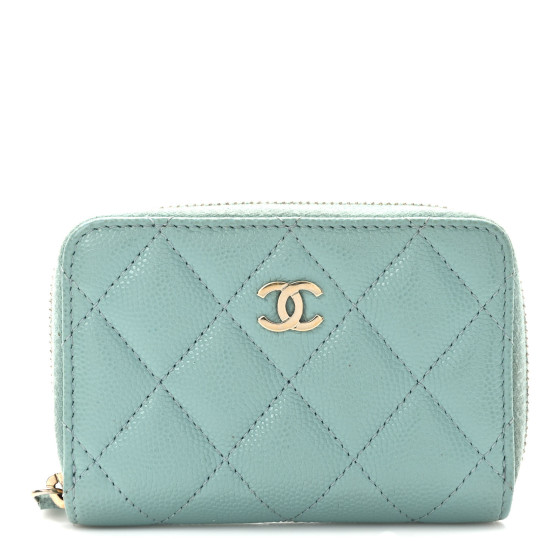 CHANEL Caviar Quilted Zip Coin Purse Light Blue