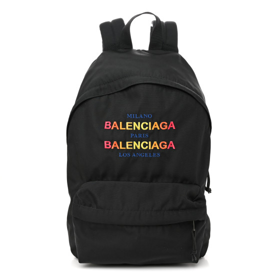 BALENCIAGA Nylon Embroidered Explorer Backpack Milano Paris Los Angeles Black