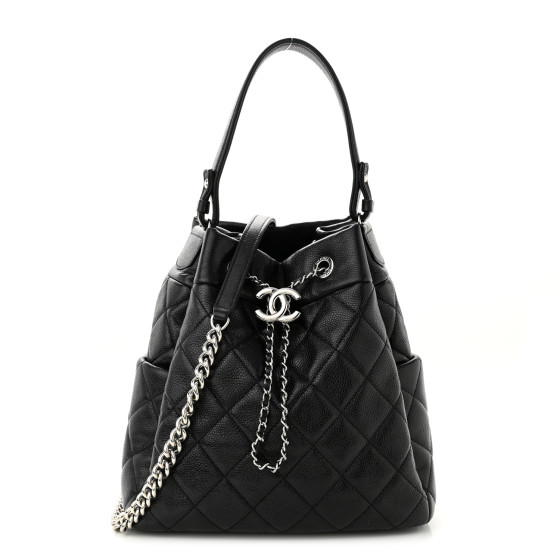 CHANEL Caviar Quilted Small Chain Bucket Bag Black