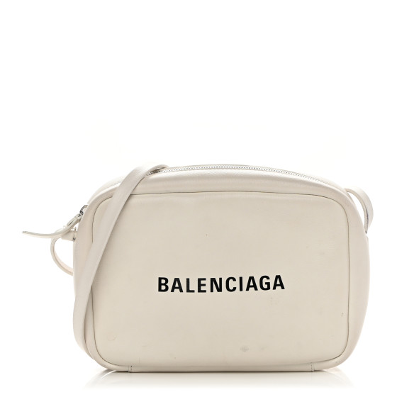 BALENCIAGA Calfskin Logo S Everyday Camera Bag White