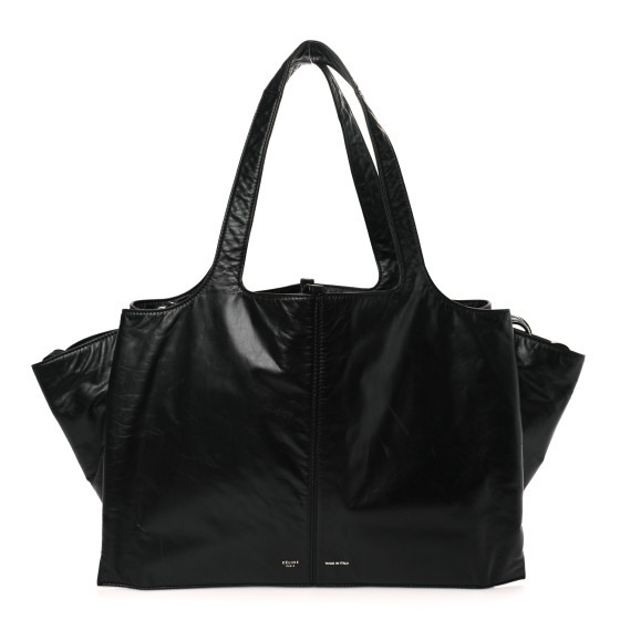 CELINE Paperweight Calfskin Medium Tri-Fold Bag Black