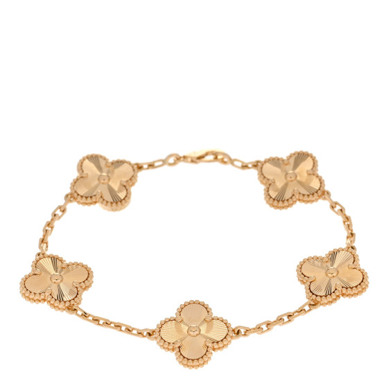 VAN CLEEF & ARPELS 18K Yellow Gold 5 Motifs Guilloche Vintage Alhambra Bracelet