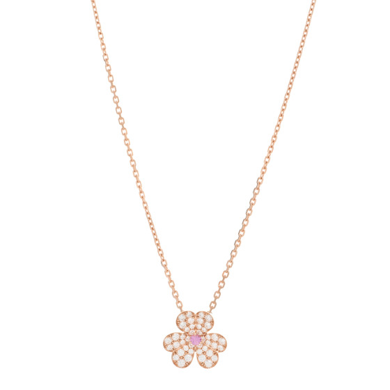 VAN CLEEF & ARPELS 18K Rose Gold Diamond Pink Sapphire Small Frivole Pendant Necklace