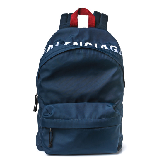 BALENCIAGA Textured Nylon Wheel Logo Backpack Bleu