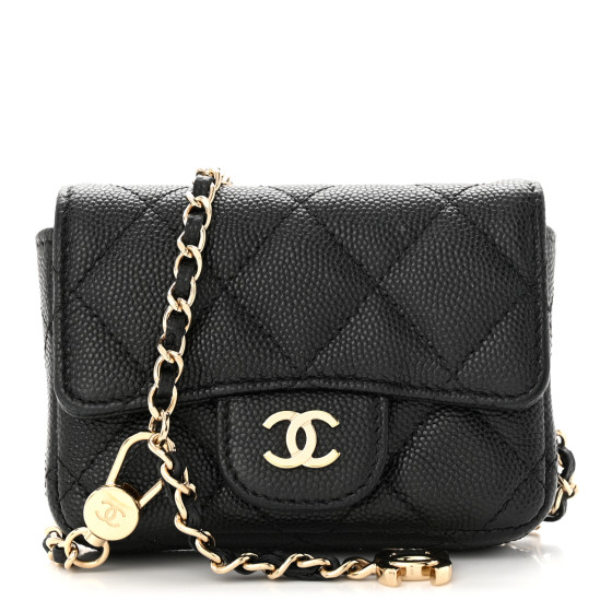 CHANEL Caviar Quilted Mini Chain Belt Bag Black