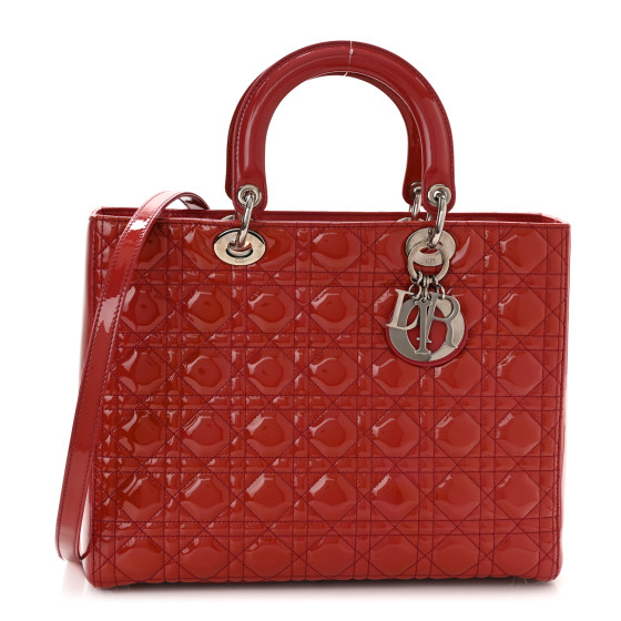 CHRISTIAN DIOR Patent Cannage Large Lady Dior Red